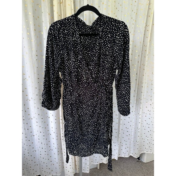 Volcom Dot Flower Trip Bellowed Sleeves Self Belt Tie Drapey Mini Wrap Dress 12 - Picture 5 of 9